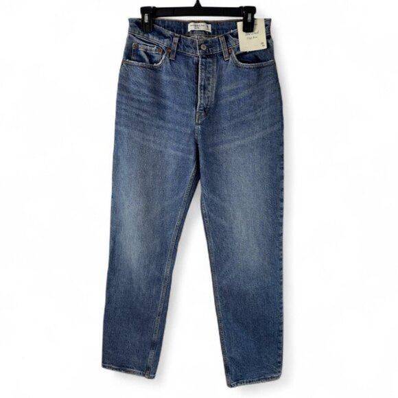 Abercrombie & Fitch The Dad High Rise Jeans 28/6R Button Fly Blue NEW - Picture 1 of 10